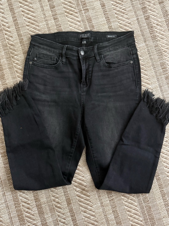 Judy Blue Denim - Judy Blue Black Fringe Hem Skinny Jeans